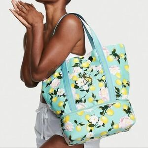 luxury VS cooler Tiffany teal lemon floral  nwt tote zip h2oproof jumbo bag